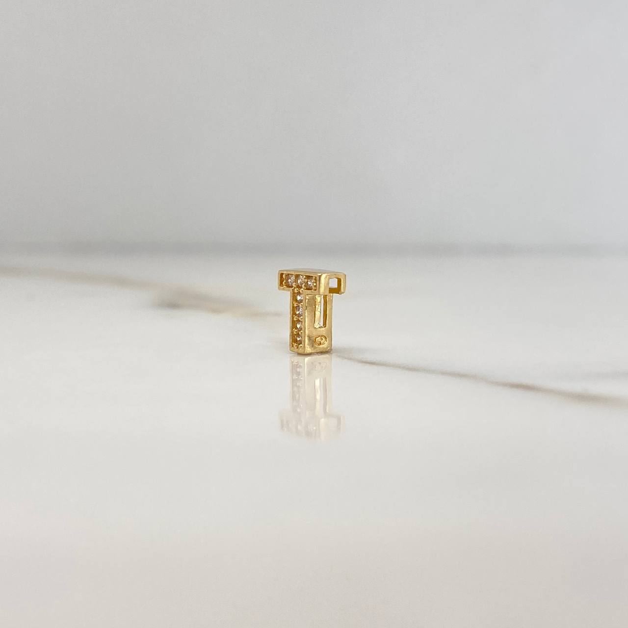 Pendant Letter T 0.45gr / 0.7cm / 3D White Zircons Yellow Gold $