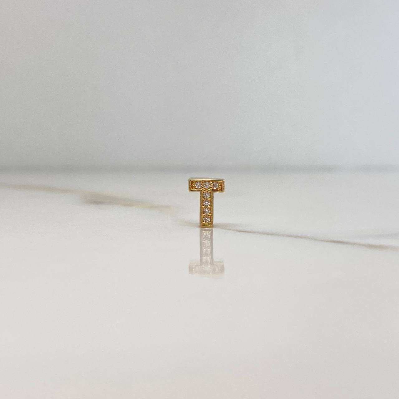 Pendant Letter T 0.45gr / 0.7cm / 3D White Zircons Yellow Gold $