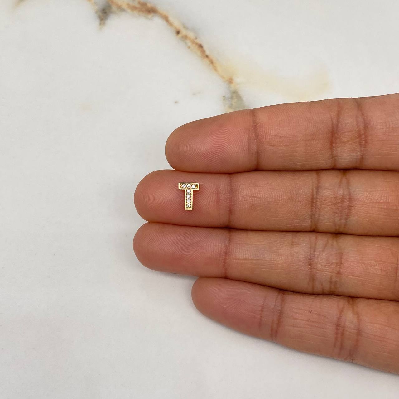 Pendant Letter T 0.45gr / 0.7cm / 3D White Zircons Yellow Gold $