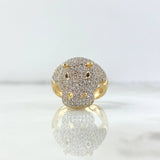 Hippopotamus Ring 8.9gr / Size 8 / White Zircons Black Eyes Yellow Gold