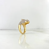 Hippopotamus Ring 8.9gr / Size 8 / White Zircons Black Eyes Yellow Gold