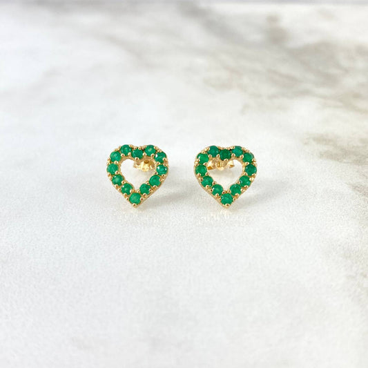 Stud Earrings Heart Silhouette 2.2gr / 1.5cm / Emeralds 75pts Lobster Claw Yellow Gold Butterfly (Jewel) *