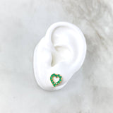 Stud Earrings Heart Silhouette 2.2gr / 1.5cm / Emeralds 75pts Lobster Claw Yellow Gold Butterfly (Jewel) *
