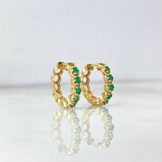 Candongas Circulos 3.6gr / 1.5cm / Esmeraldas 38pts Oro Amarillo (Joya) *