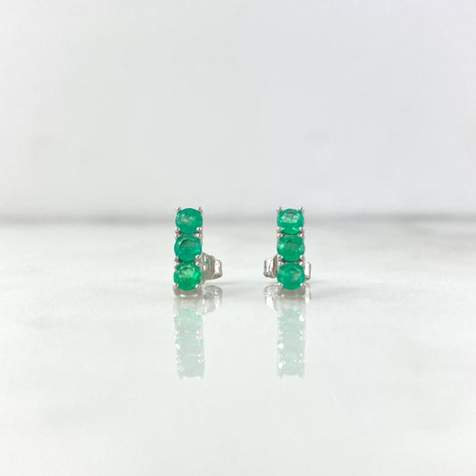 Stud Earrings Circle in Basket 2.55gr / 34 pts Emeralds 18K Yellow Gold (Jewel)