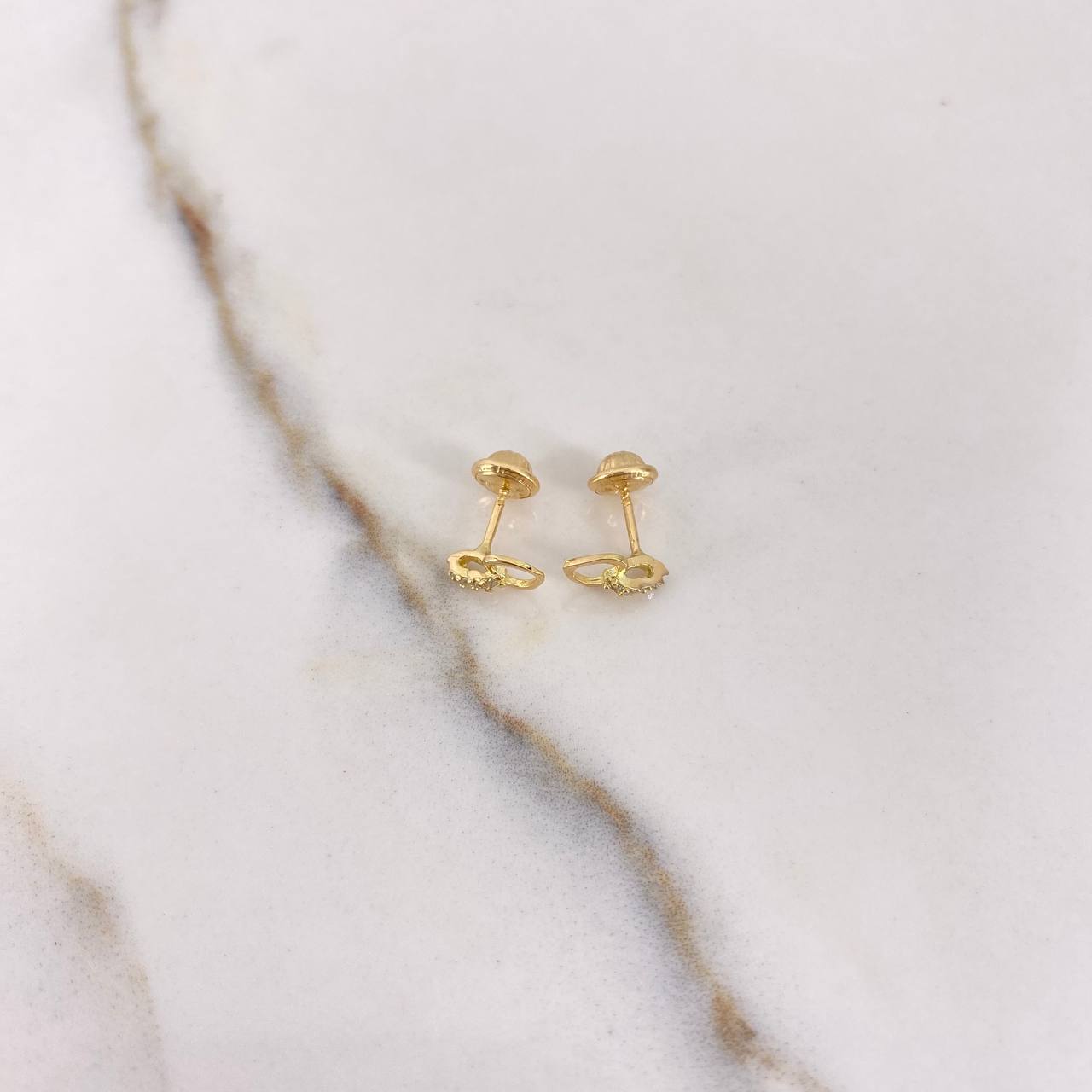 Stud Earrings Heart Silhouette 0.85gr / White Zircons Yellow Gold $