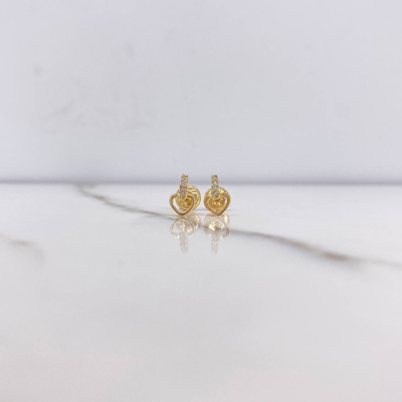 Stud Earrings Heart Silhouette 0.85gr / White Zircons Yellow Gold $