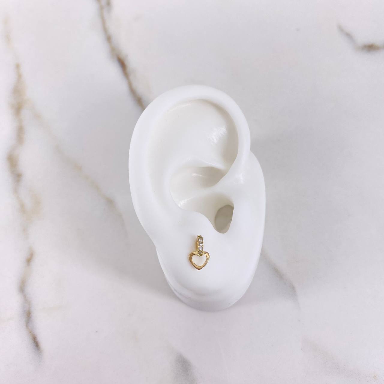 Stud Earrings Heart Silhouette 0.85gr / White Zircons Yellow Gold $