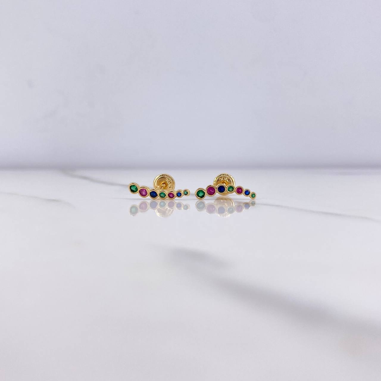 Stud Earrings Line 1.05gr / Blue Fuchsia Green Yellow Gold Zircons &