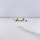 Stud Earrings Line 1.05gr / Blue Fuchsia Green Yellow Gold Zircons &