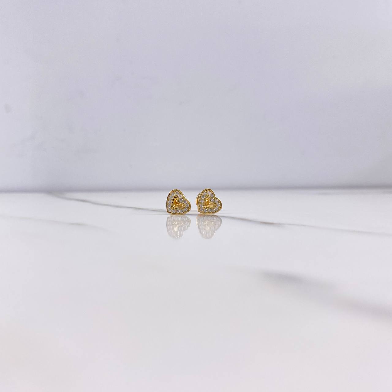 Stud Earrings Heart Silhouette 1gr / White Zircons Yellow Gold $