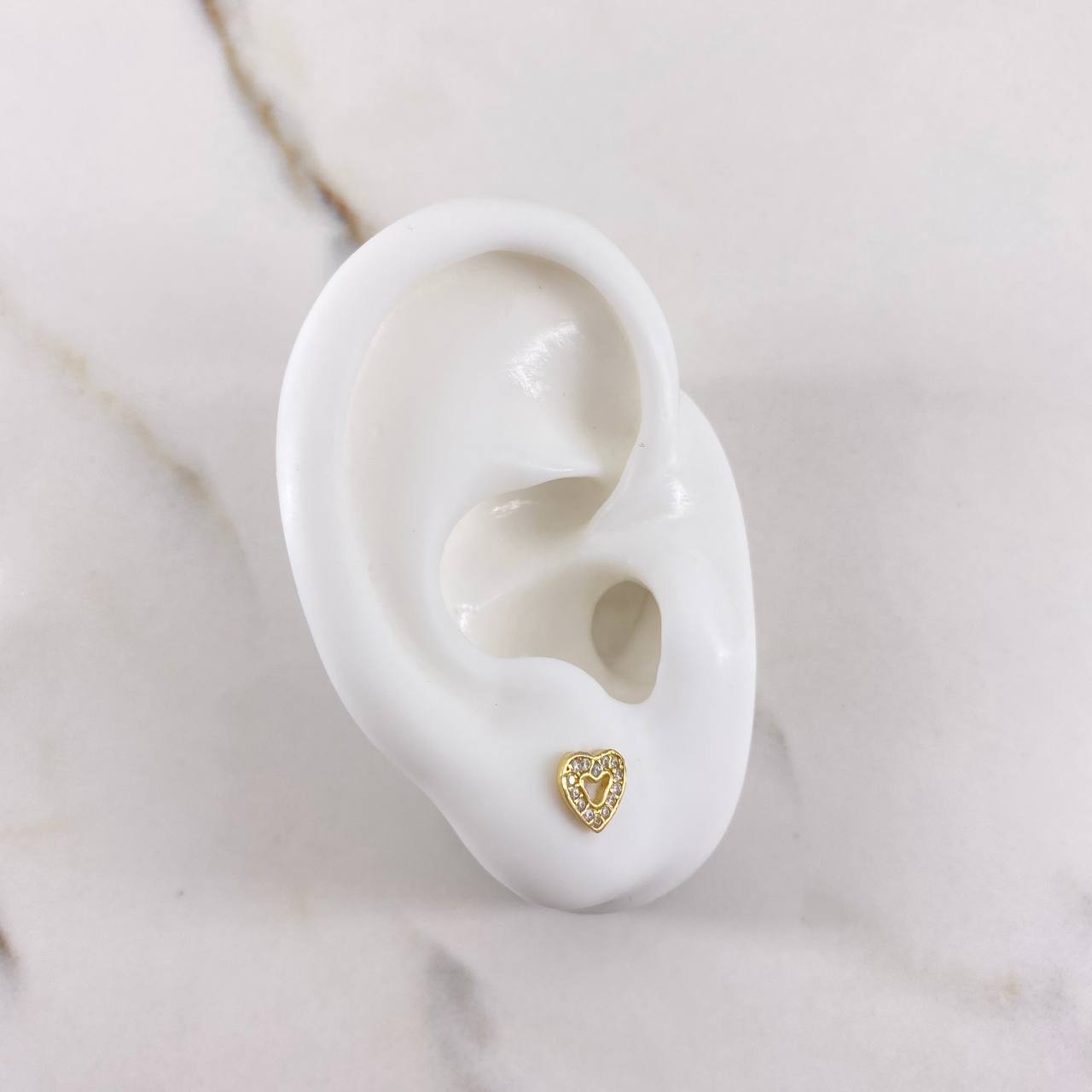 Stud Earrings Heart Silhouette 1gr / White Zircons Yellow Gold $