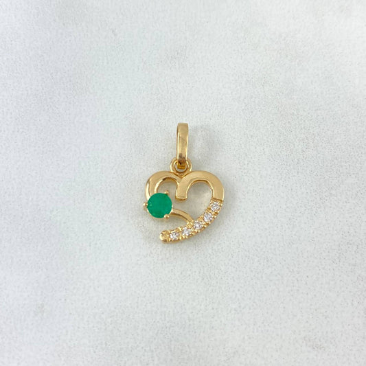 Dije Corazón Silueta 1.55gr / 1.8cm / Esmeraldas 18pts Diamantes Blancos 7pts Oro Amarillo 18K (Joya) *