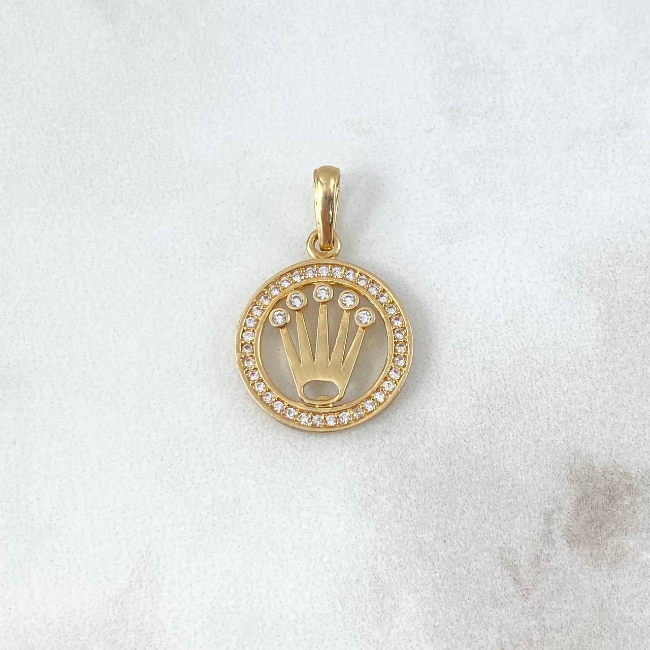 Dije Circulo Corona RX  2.2gr / 2.2cm / Circones Blancos Oro Amarillo 18K ©
