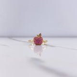 Apple Ring 2.55gr / Size 7 / Fuchsia and White Zircons Yellow Gold &