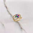 Rhombo Flower Ring 3.15gr / Size 6 1/4 / White Blue Green Purple Fuchsia Zircons Two Yellow White Golds &