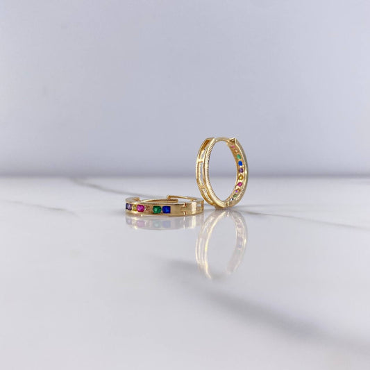 Hoop Earrings Rustic 2.6gr / 1.5cm / Colored Zircons Yellow Gold &