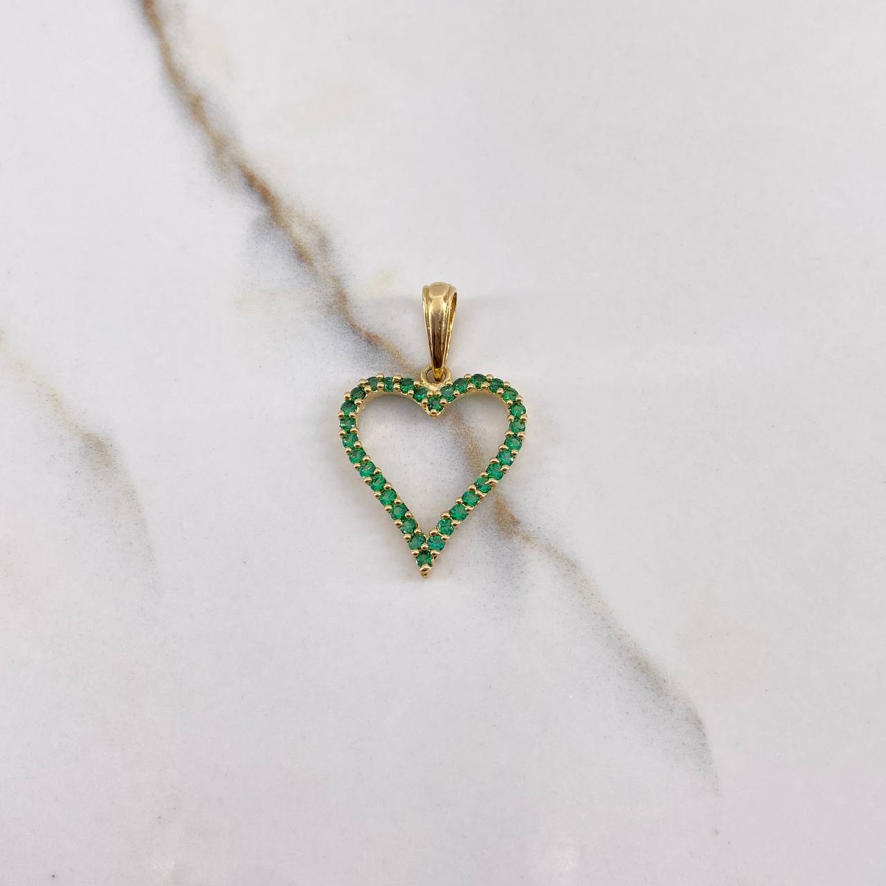 Pendant Heart Silhouette 2.05gr / 3cm / Green Zircons Yellow Gold &