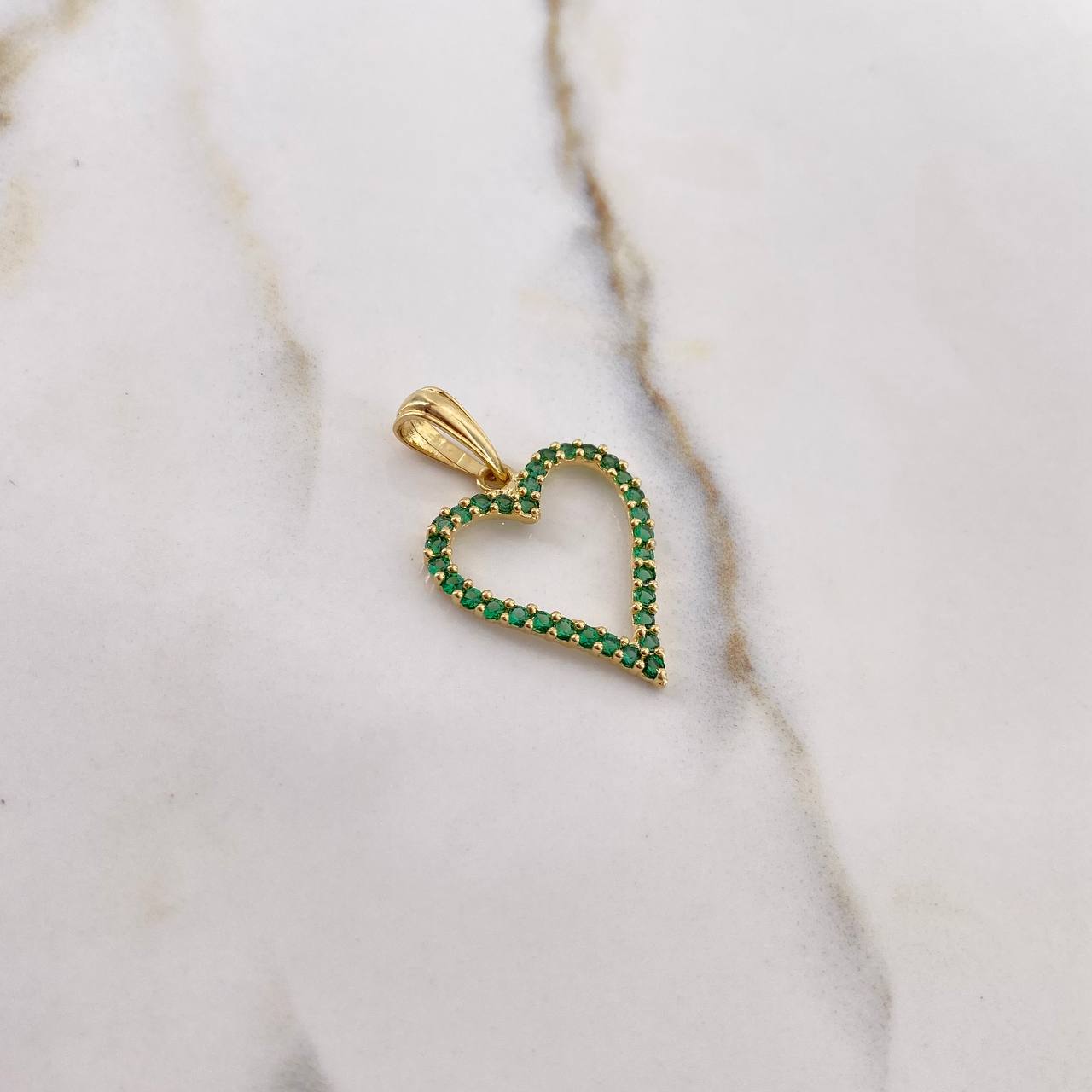 Pendant Heart Silhouette 2.05gr / 3cm / Green Zircons Yellow Gold &