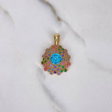 Pendant Lotus Flower 5.1gr / 3.3cm / Colored Zircons Yellow Gold $