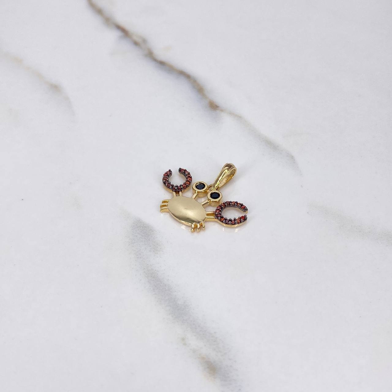 Pendant Crab 2.05gr / 2cm / Amber Black Zircons Yellow Gold $