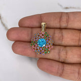 Pendant Lotus Flower 5.1gr / 3.3cm / Colored Zircons Yellow Gold $