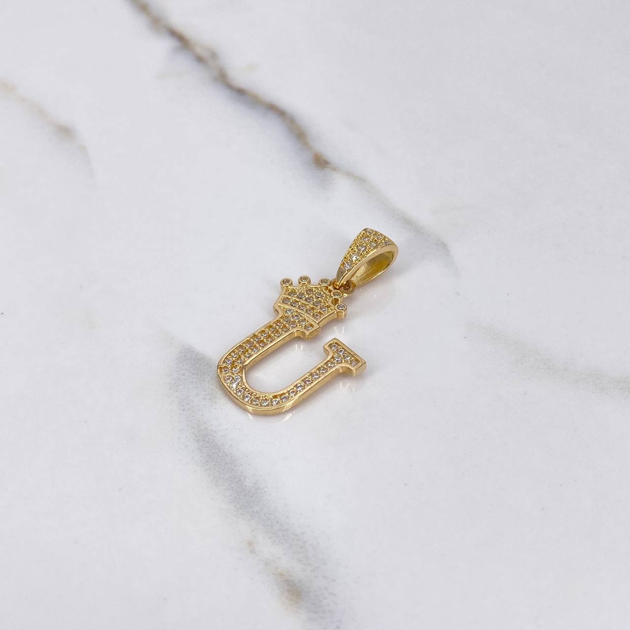 Pendant Letter U 3.45gr / 3.3cm / White Zirconia Yellow Gold $