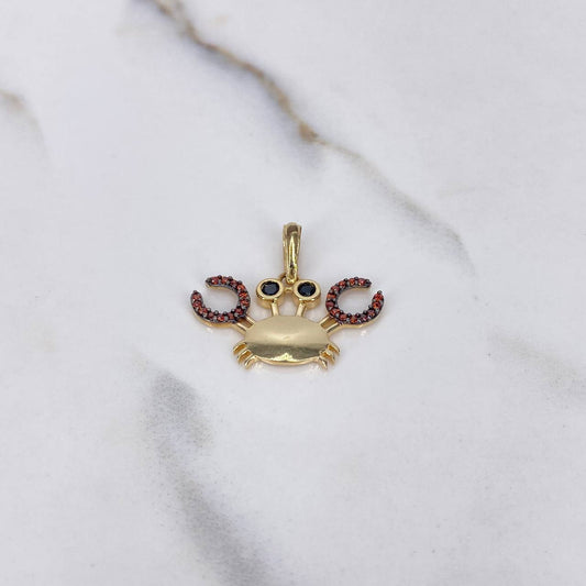 Pendant Crab 2.05gr / 2cm / Amber Black Zircons Yellow Gold $