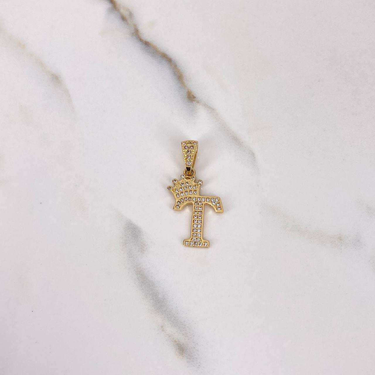 Pendant Letter T 2.85gr / 3.2cm / White Zirconia Yellow Gold $
