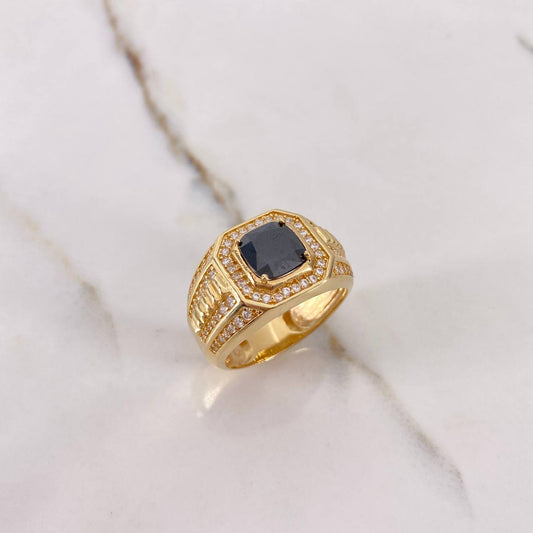 Square Signet Ring 12.05gr / Size 11 1/2 / White Zircons Black Yellow Gold $