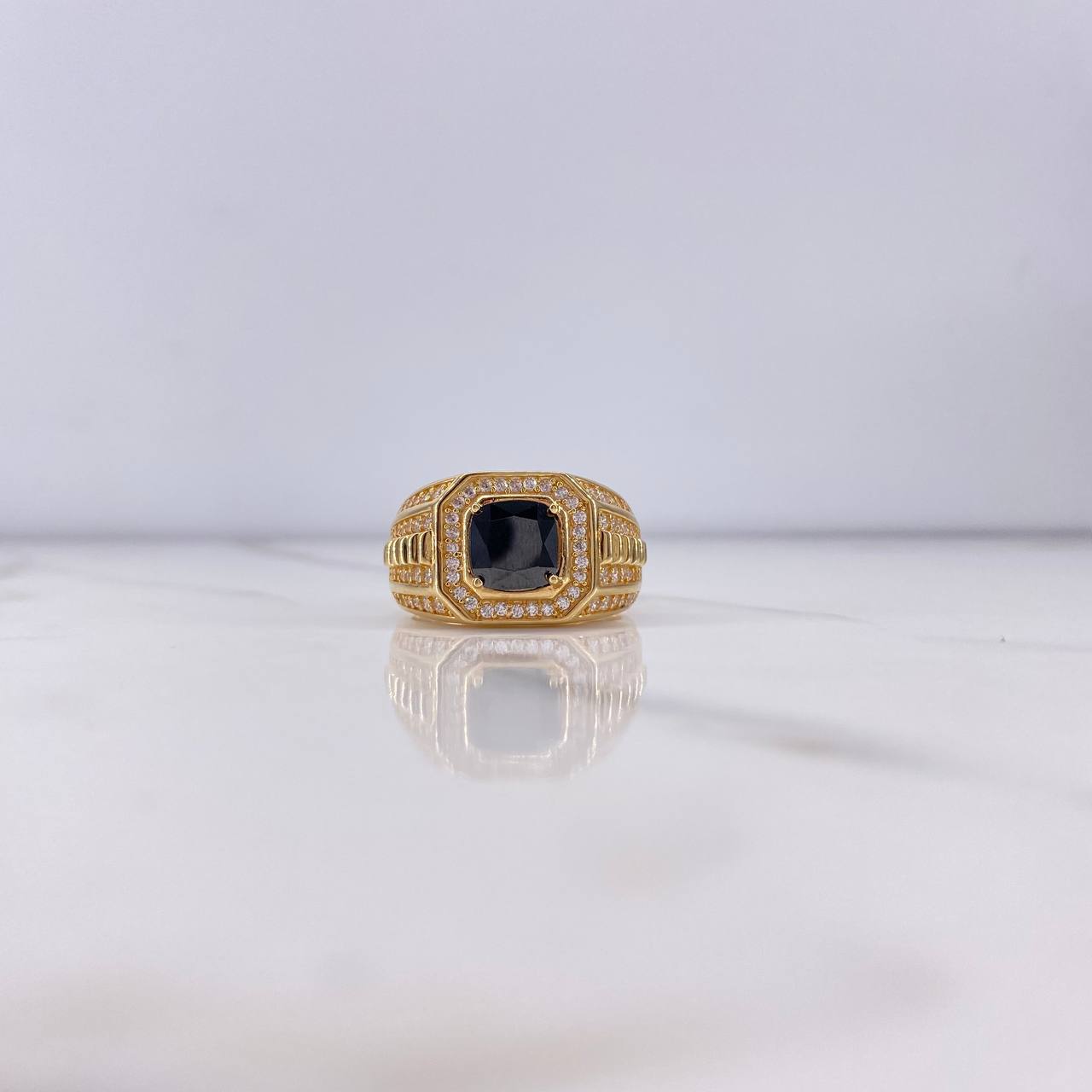 Square Signet Ring 12.05gr / Size 11 1/2 / White Zircons Black Yellow Gold $