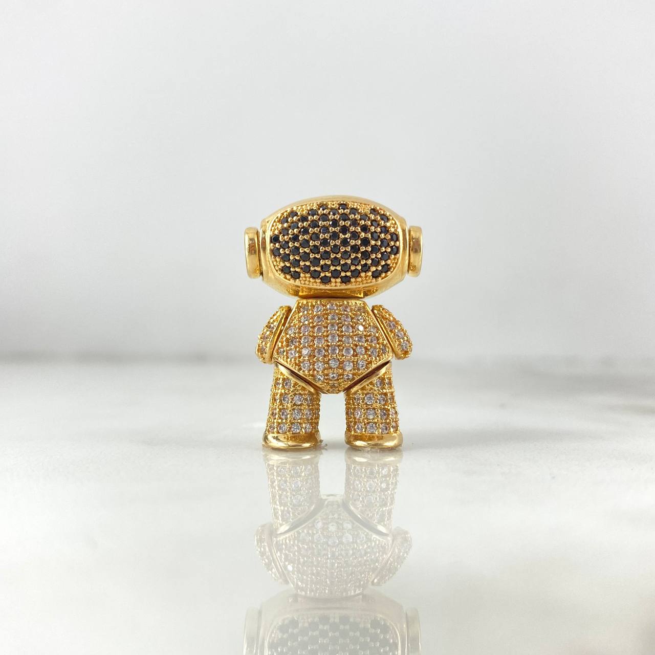 Pendant Articulated Astronaut 10gr / 2.5cm / White Black Zircons Yellow Gold ©