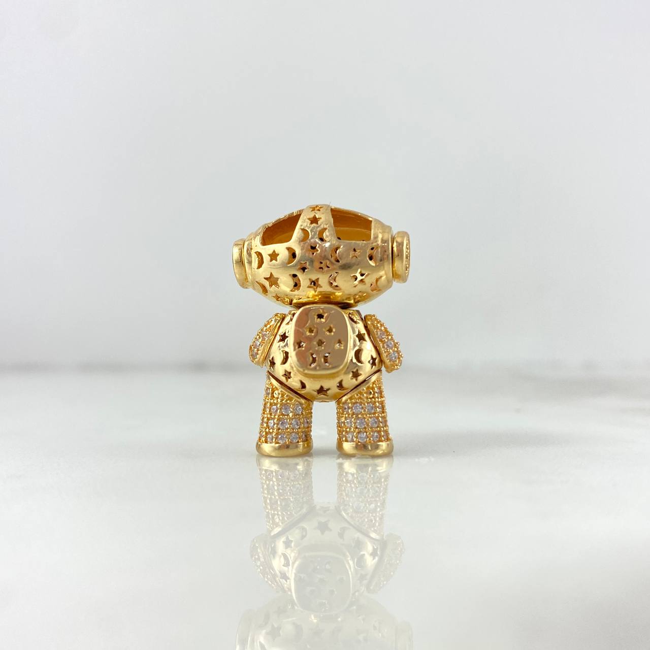 Pendant Articulated Astronaut 10gr / 2.5cm / White Black Zircons Yellow Gold ©