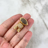 Pendant Articulated Astronaut 10gr / 2.5cm / White Black Zircons Yellow Gold ©