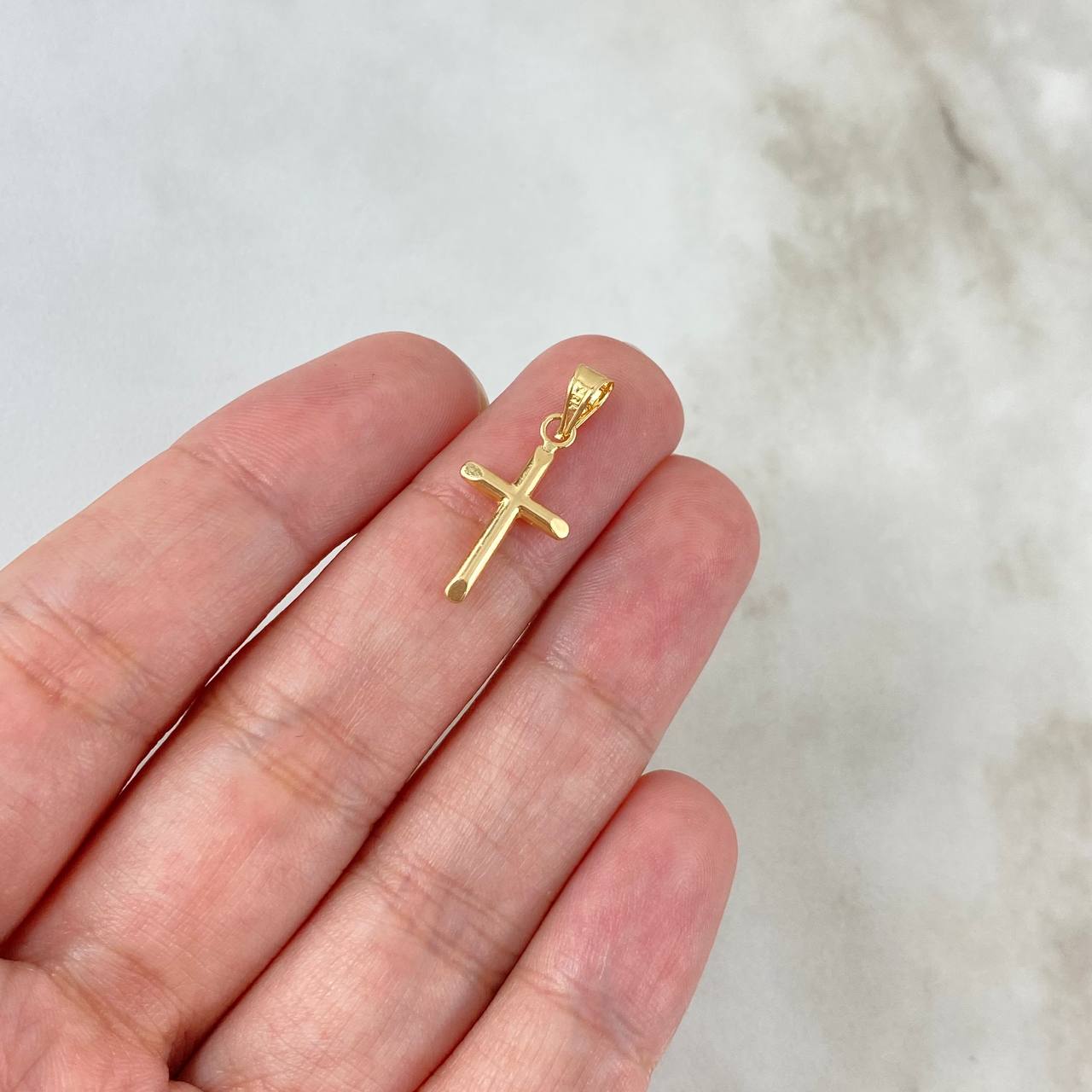Pendant Flat Cross Points 0.65gr / 2.7cm / Polished Stamped - Edged Charger 18K Yellow Gold