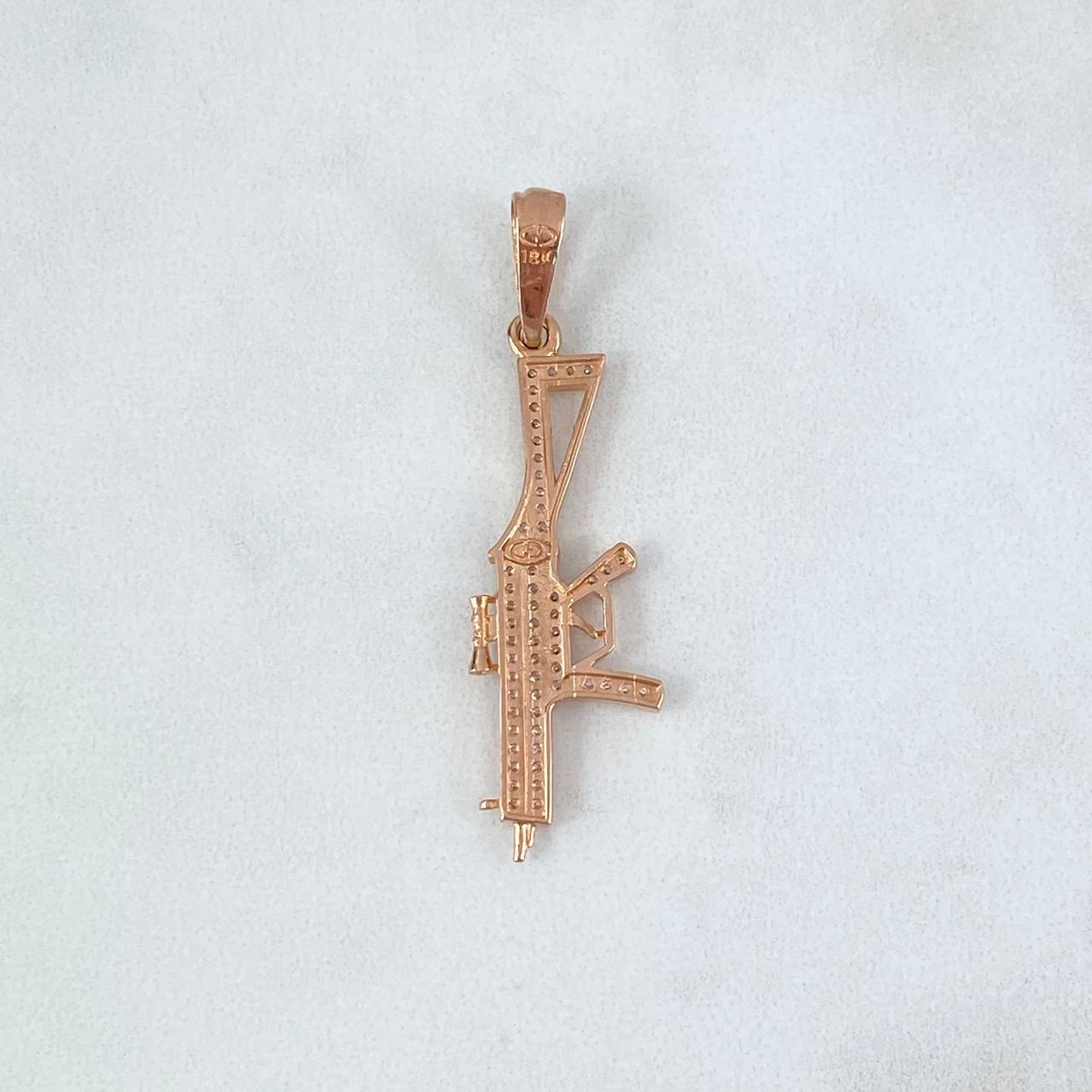 Pendant Weapon 2.6gr / 4.5cm / Mini Submachine Gun White Zircons Rose Gold