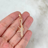 Pendant Weapon 2.6gr / 4.5cm / Mini Submachine Gun White Zircons Rose Gold