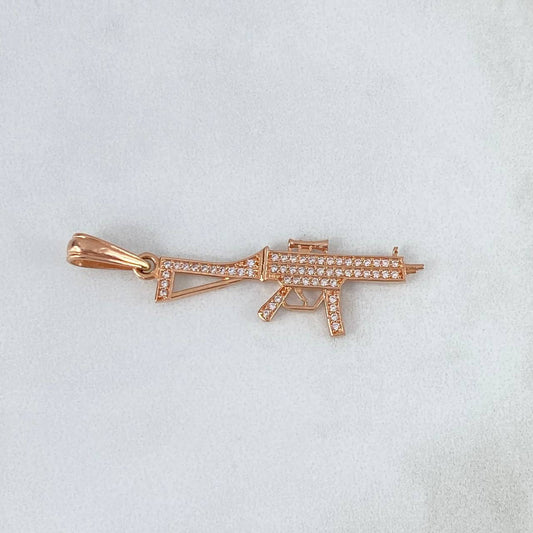 Pendant Weapon 2.6gr / 4.5cm / Mini Submachine Gun White Zircons Rose Gold