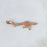 Pendant Weapon 2.6gr / 4.5cm / Mini Submachine Gun White Zircons Rose Gold