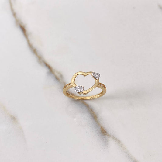 Heart Silhouette Ring 1.95gr / Size 6 1/2 / White Zircons Yellow Gold $