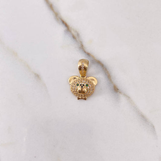 Pendant Bear Face 3.05gr / 2cm / White Green Black Zircons Yellow Gold $
