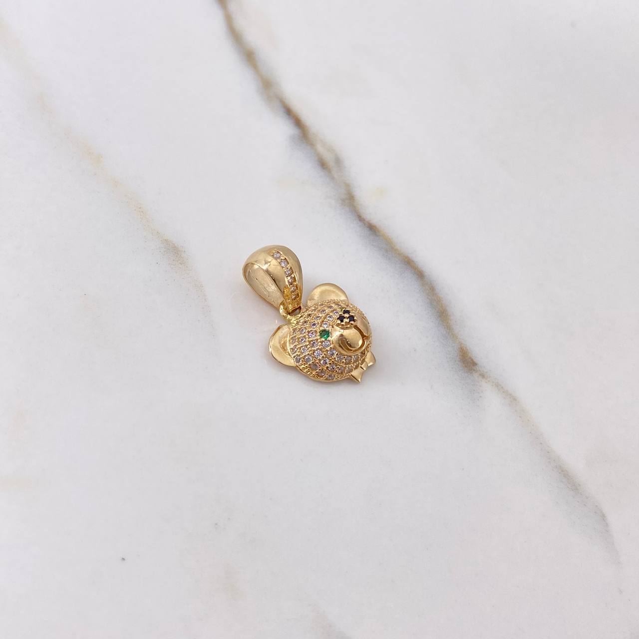 Pendant Bear Face 3.05gr / 2cm / White Green Black Zircons Yellow Gold $