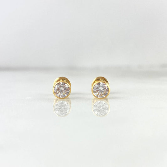 Stud Earrings Bezel 0.85gr / 5mm White Zircon Yellow Gold 18K