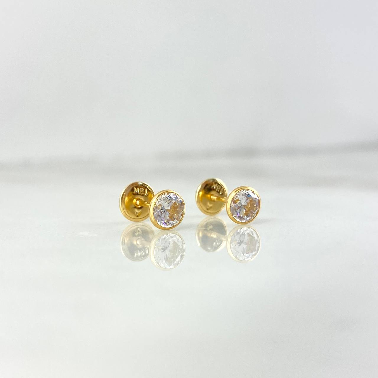 Stud Earrings Bezel 0.8gr / 5mm White Zircon Yellow Gold 18K