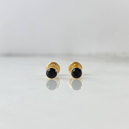 Stud Earrings Bezel 0.55gr / 4mm Black Zircon 18K Yellow Gold ©