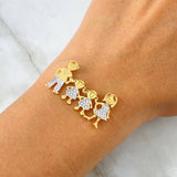 Charm Family 3.5gr / 3.1cm / Mom Dad and Daughters White Zircons Yellow Gold