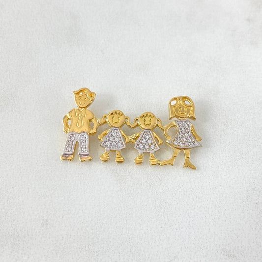 Charm Family 3.5gr / 3.1cm / Mom Dad and Daughters White Zircons Yellow Gold