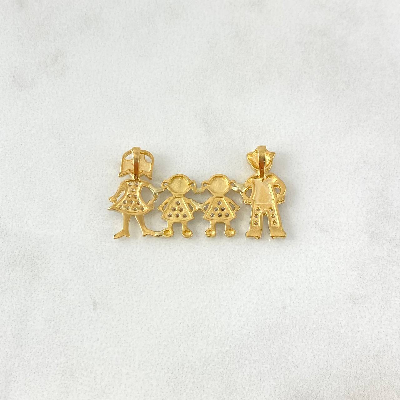 Charm Family 3.5gr / 3.1cm / Mom Dad and Daughters White Zircons Yellow Gold