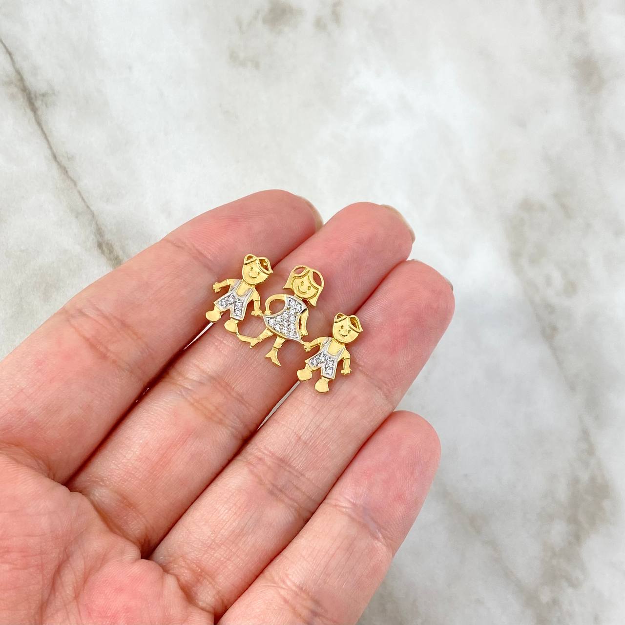 Charm Family 3.05gr / 2.5cm / Mom and Children White Zircons Yellow Gold