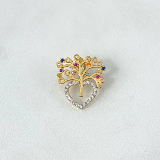 Pendant Heart Tree of Life 1.95gr / 1.8cm / White and Colored Zircons Yellow Gold
